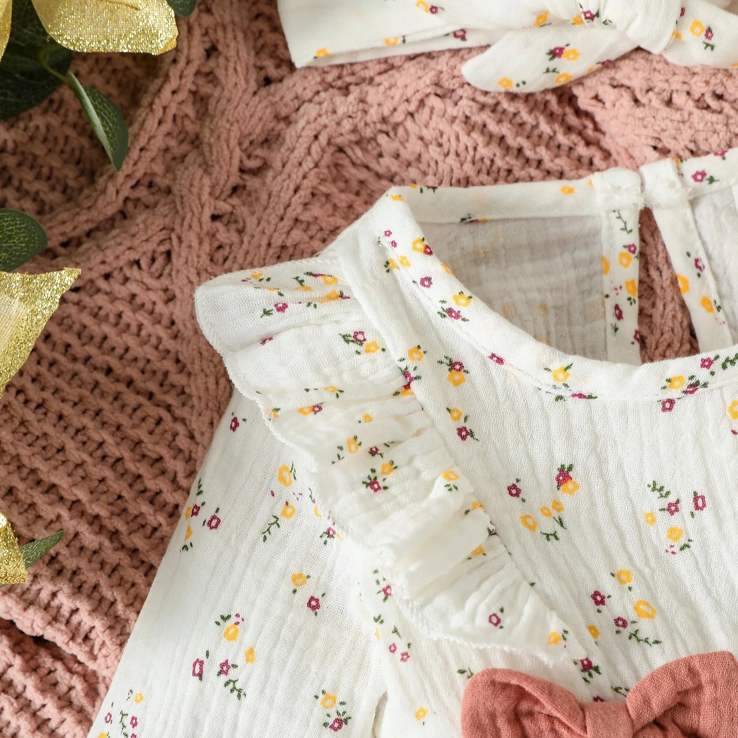 0-6M Newborn Baby Girl Romper Clothes Long Sleeve Flower Bodysuit Costume Lovely Baby Spring Jumpsuit Outfits with Headband 2Pcs