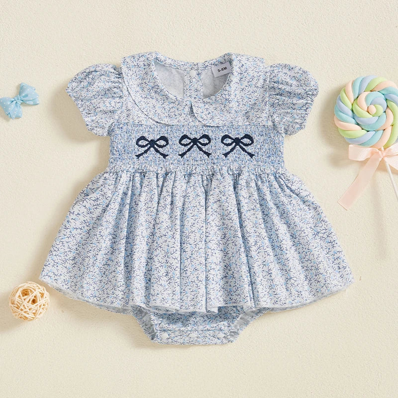 Summer Baby Girls Clothes Floral Short Sleeve Romper Dress Tutu Bodysuit Doll Collar Jumpsuit Outfit