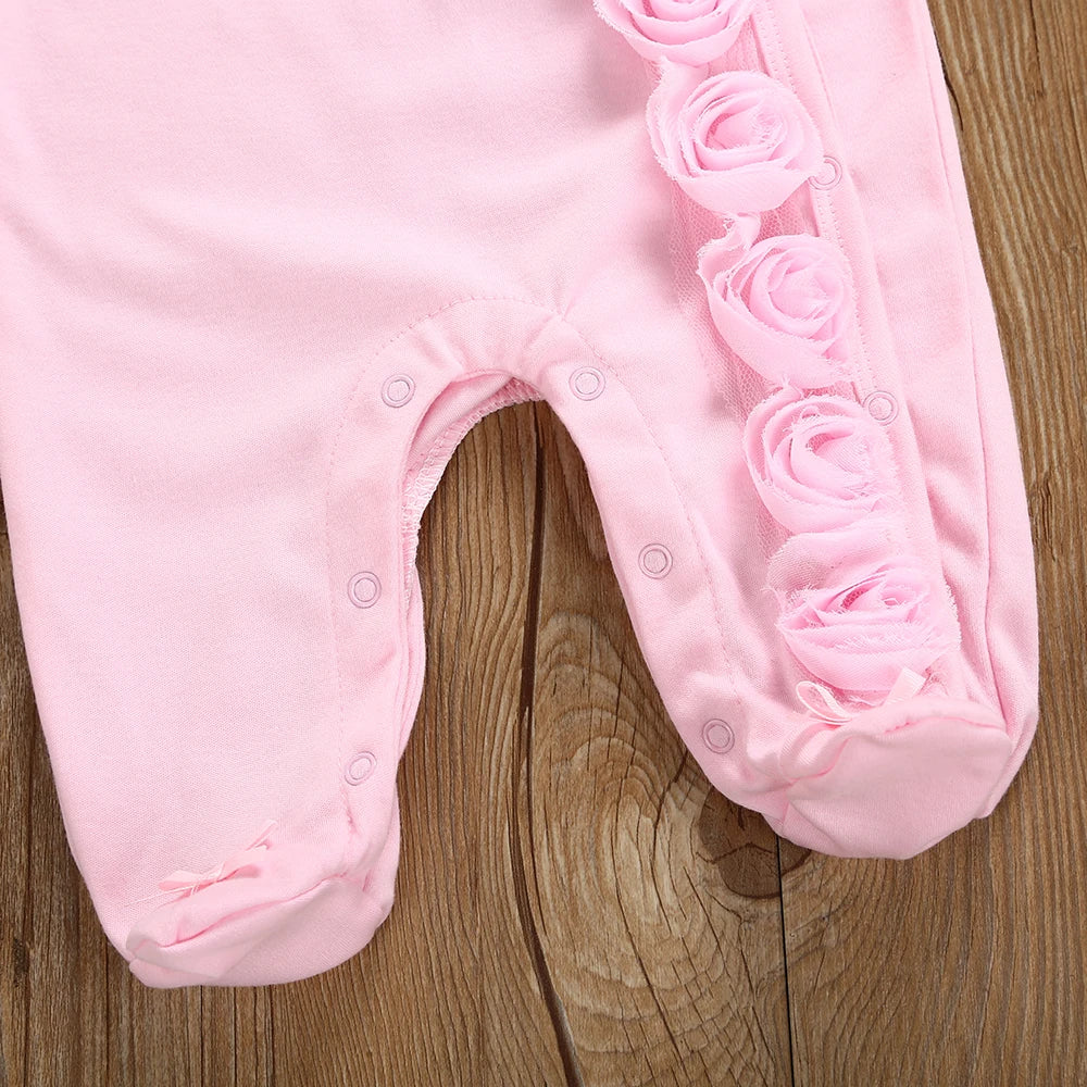 Spring Newborn Baby Girl Clothes 2Pcs Long Sleeve Lace Romper & Headband Set Cotton Flower Footies Newborn Baby Girl Gift