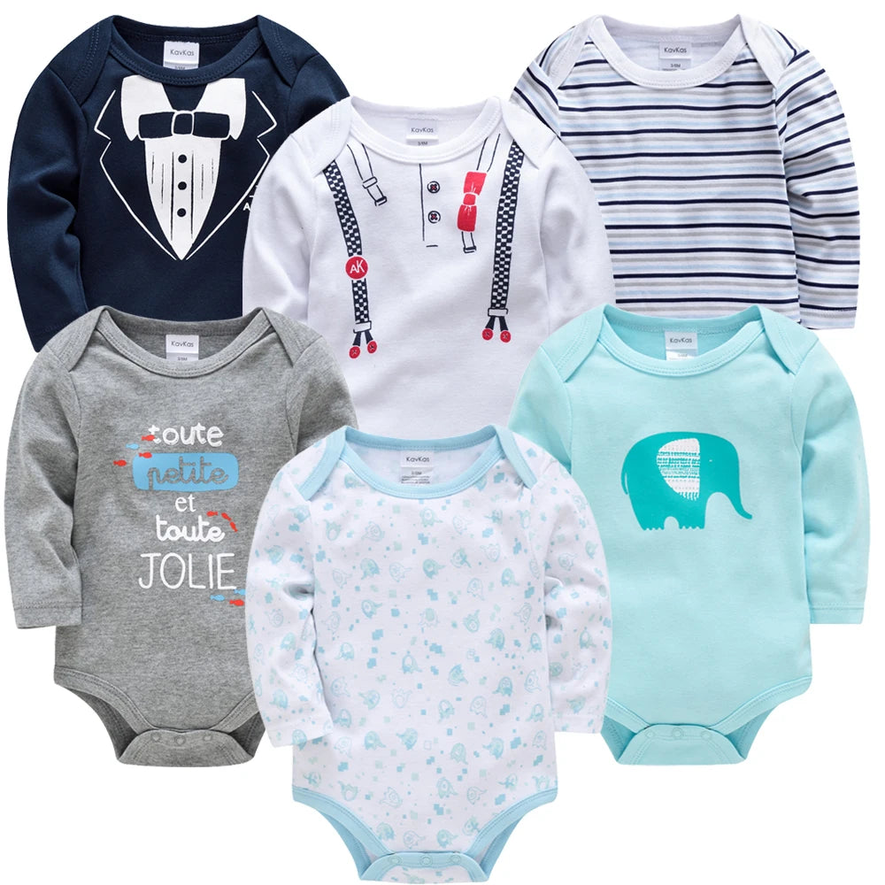 3 6 PCS/SET Baby Bodysuit 100% Cotton Body Bebe Girl Boy Clothes Cartoon Print Long Sleeve Autumn Winter Clothing