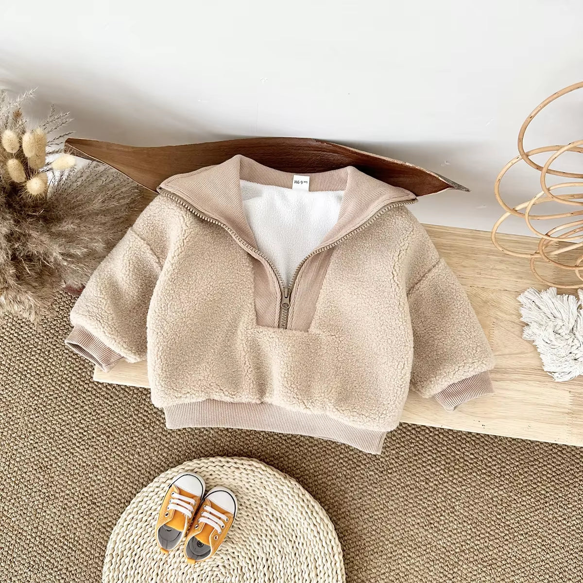 Toddler Baby Boy Clothes 0-3Y Baby Girls Clothes Sherpa Fleece Thickened Baby Tops Sweatshirt Mock Neck Warm Winter Outwear