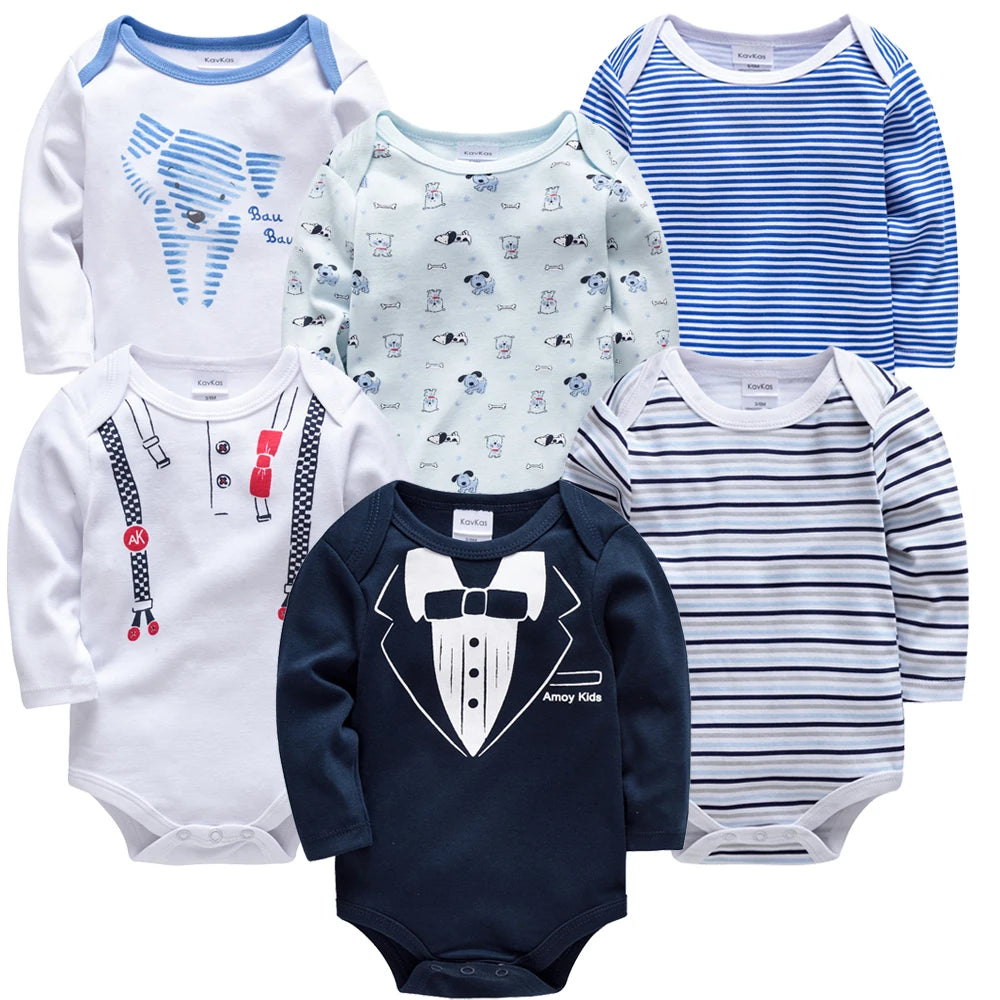 3 6 PCS/SET Baby Bodysuit 100% Cotton Body Bebe Girl Boy Clothes Cartoon Print Long Sleeve Autumn Winter Clothing