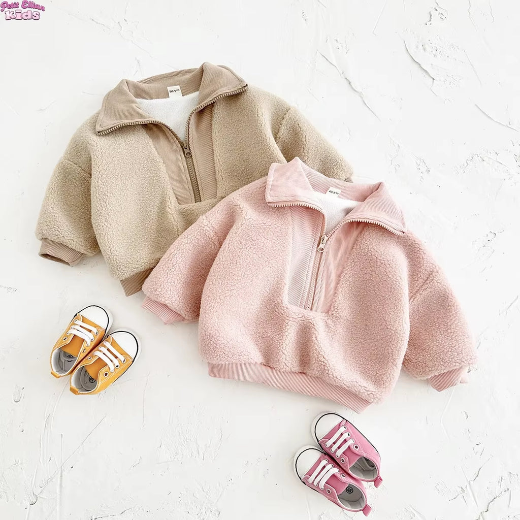 Toddler Baby Boy Clothes 0-3Y Baby Girls Clothes Sherpa Fleece Thickened Baby Tops Sweatshirt Mock Neck Warm Winter Outwear
