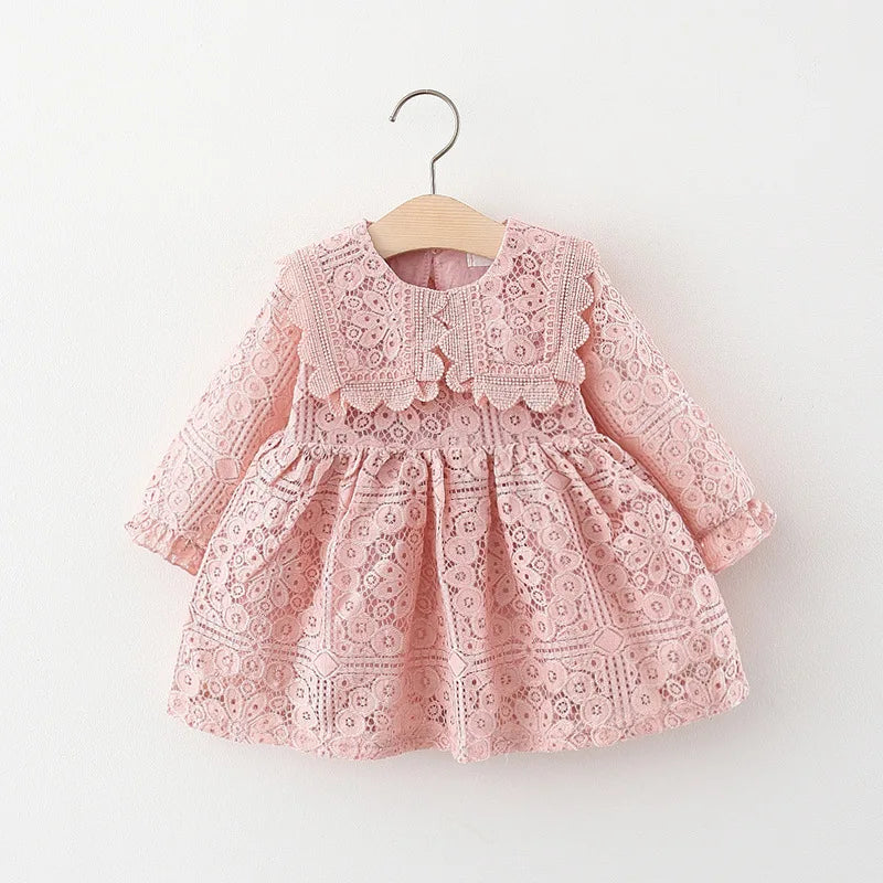 Spring Autumn Toddler Girl Clothes Korean Fashion Doll Collar Long Sleeve Lace Baby 1St Birthday Dresses Princess Dress BC050