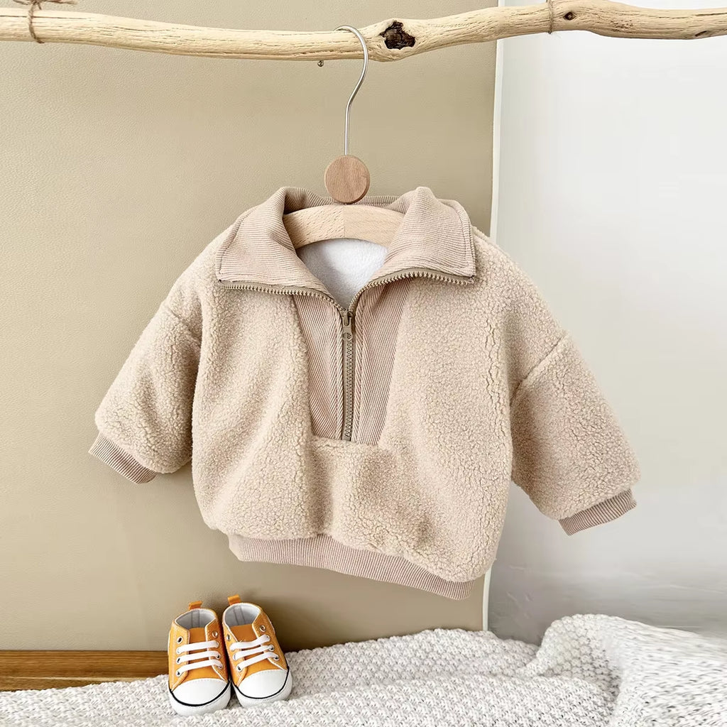 Toddler Baby Boy Clothes 0-3Y Baby Girls Clothes Sherpa Fleece Thickened Baby Tops Sweatshirt Mock Neck Warm Winter Outwear