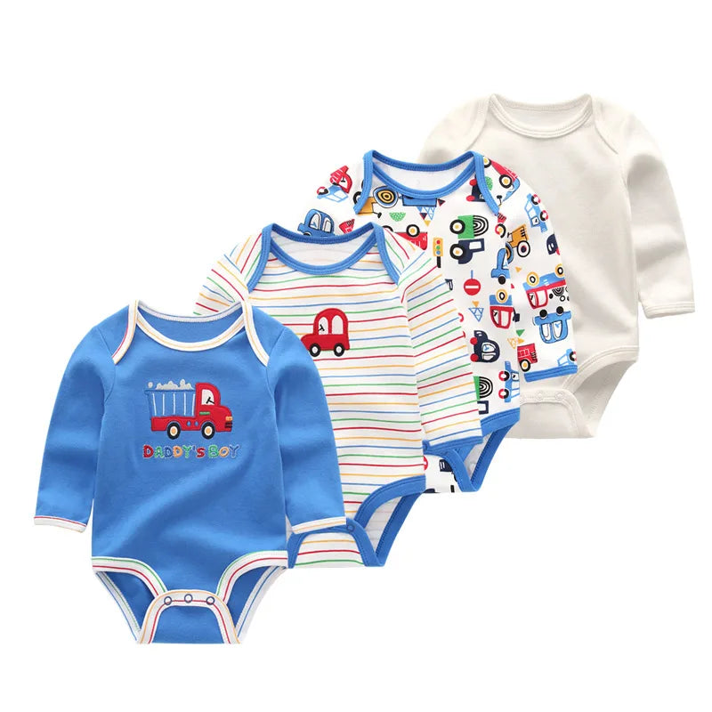 4Pcs/Lot Newborn Baby Bodysuit 0-12M Baby Romper Long Sleeve Roupas De Bebe Baby Boy Girl Clothes Set 2019