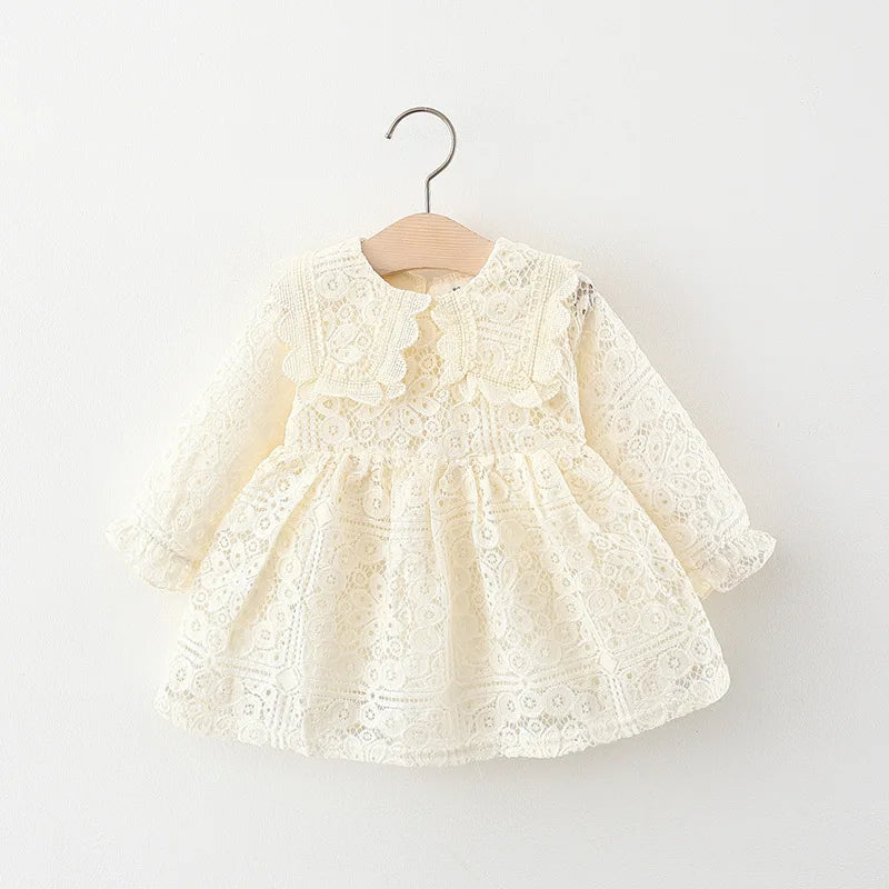 Spring Autumn Toddler Girl Clothes Korean Fashion Doll Collar Long Sleeve Lace Baby 1St Birthday Dresses Princess Dress BC050