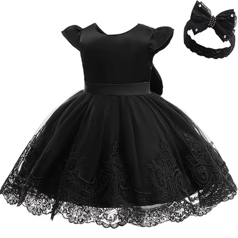 Black Dresses for Baby Girl 1St Birthday Party Dress Backless Bow Cute Baby Baptism Gown Kids Wedding Elegant Princess Dress