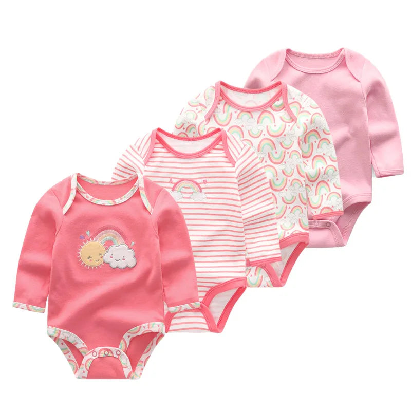 4Pcs/Lot Newborn Baby Bodysuit 0-12M Baby Romper Long Sleeve Roupas De Bebe Baby Boy Girl Clothes Set 2019
