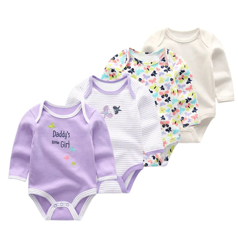 4Pcs/Lot Newborn Baby Bodysuit 0-12M Baby Romper Long Sleeve Roupas De Bebe Baby Boy Girl Clothes Set 2019