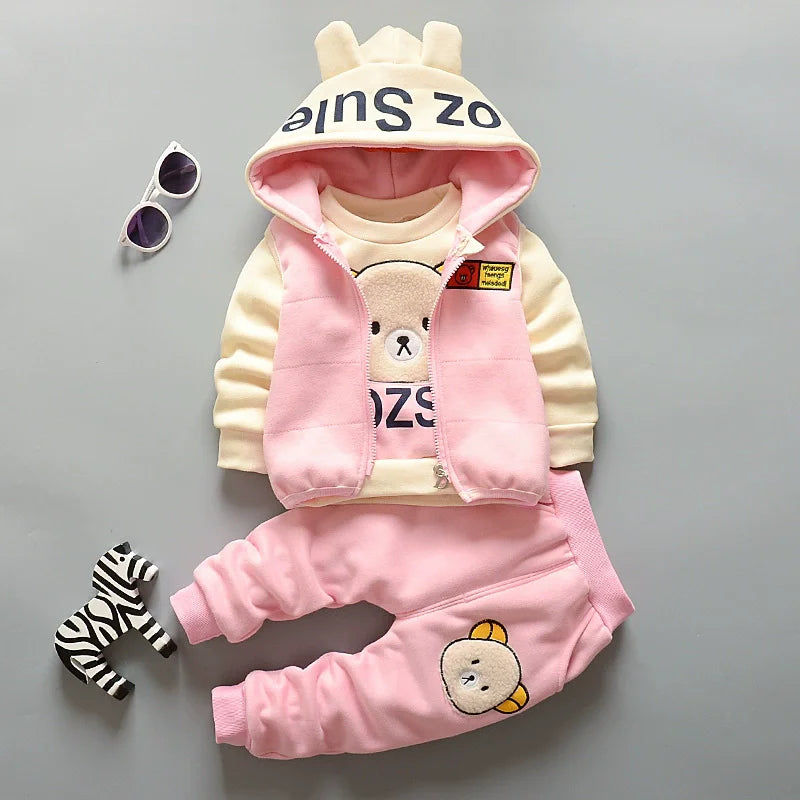 Baby Boy Warm Sets Kids Winter Jackets+Pants 3Pcs Outfits Children Autumn Hooded Suits Girls Casual Fashion Fleece Clothes