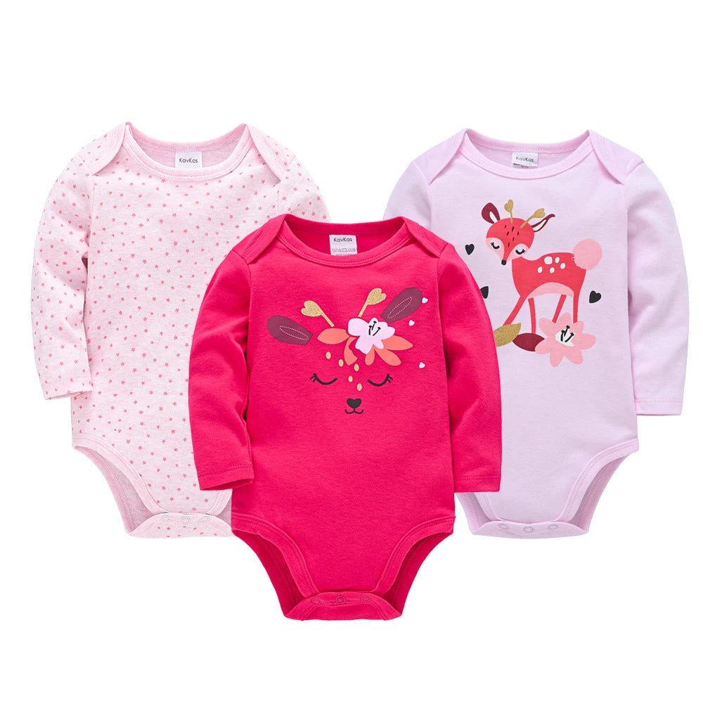 3 6 PCS/SET Baby Bodysuit 100% Cotton Body Bebe Girl Boy Clothes Cartoon Print Long Sleeve Autumn Winter Clothing