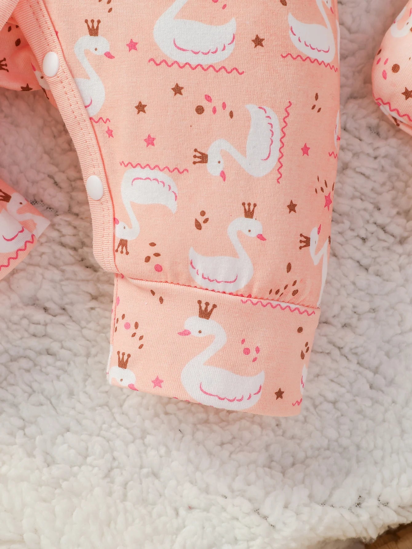 4Pcs 2024 Baby Clothes Cotton Newborn-6M Jumpsuit Cartoon Swan Print Girls Outfit Rompers Clothing+Hat+Bib+Gloves