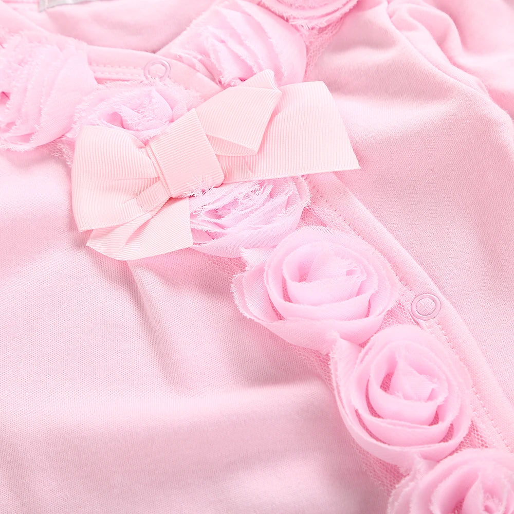 Spring Newborn Baby Girl Clothes 2Pcs Long Sleeve Lace Romper & Headband Set Cotton Flower Footies Newborn Baby Girl Gift