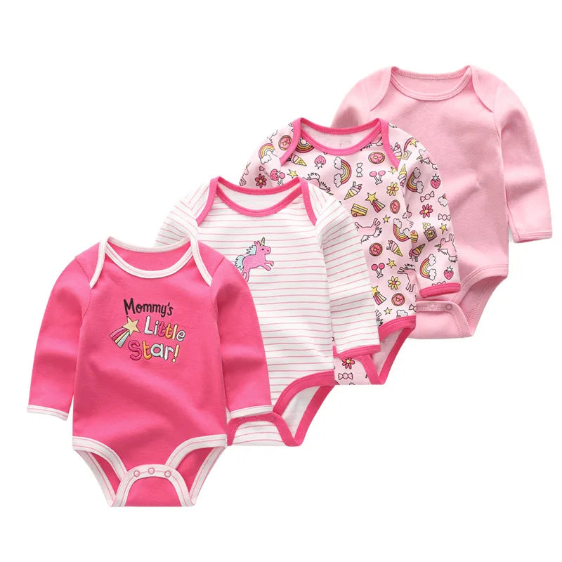 4Pcs/Lot Newborn Baby Bodysuit 0-12M Baby Romper Long Sleeve Roupas De Bebe Baby Boy Girl Clothes Set 2019
