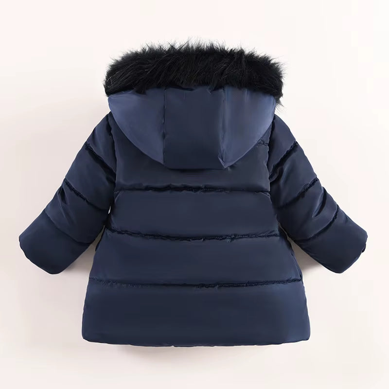 Winter Toddler Baby Girl Warm Jacket 0-5 Year Old Girls Outdoor Hooded Jacket Children'S Plush Thick Wool Collar Cotton Jacket