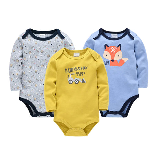 3 6 PCS/SET Baby Bodysuit 100% Cotton Body Bebe Girl Boy Clothes Cartoon Print Long Sleeve Autumn Winter Clothing