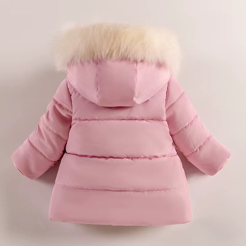 Winter Toddler Baby Girl Warm Jacket 0-5 Year Old Girls Outdoor Hooded Jacket Children'S Plush Thick Wool Collar Cotton Jacket