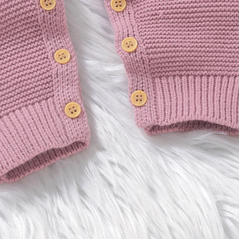 Baby Girl Rompers Autumn Pink Long Sleeve Knit Newborn Infant Jumpsuits Hats Outfits Set 0-18M Toddler Children Winter Playsuits