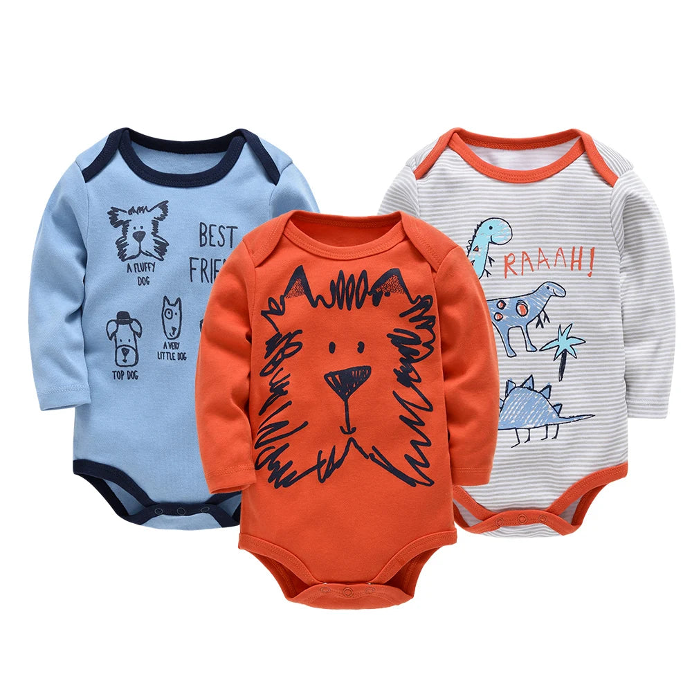 3 6 PCS/SET Baby Bodysuit 100% Cotton Body Bebe Girl Boy Clothes Cartoon Print Long Sleeve Autumn Winter Clothing