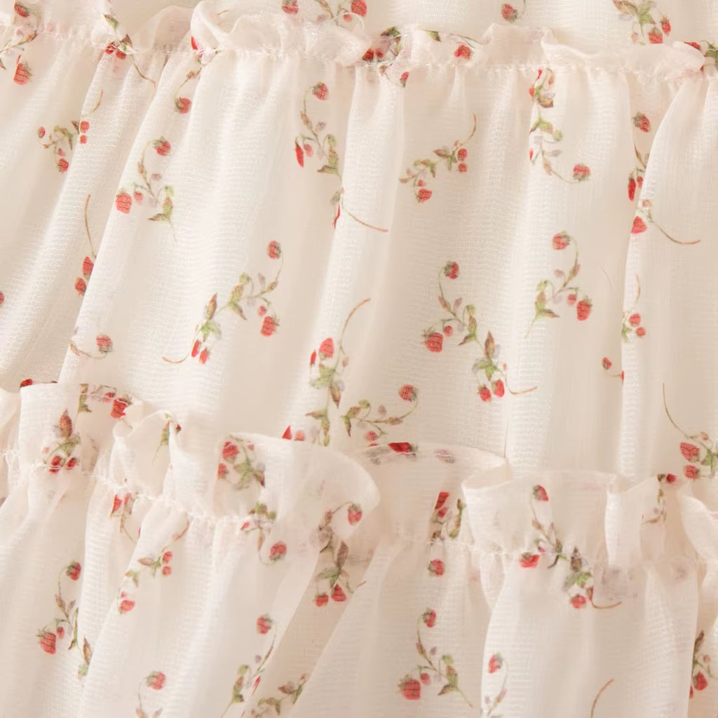 Baby Girl Dresses Summer Full Printed Floral Cherry Halter Girl Dresses Cute Cotton Multi Layer Girl Princess Dresses