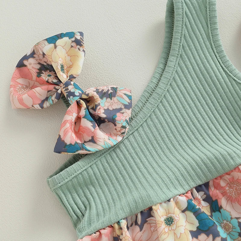 Infant Newborn Baby Girl Two Piece Outfits Summer Floral One Shoulder Romper and Stretch Headband Cute Clothes