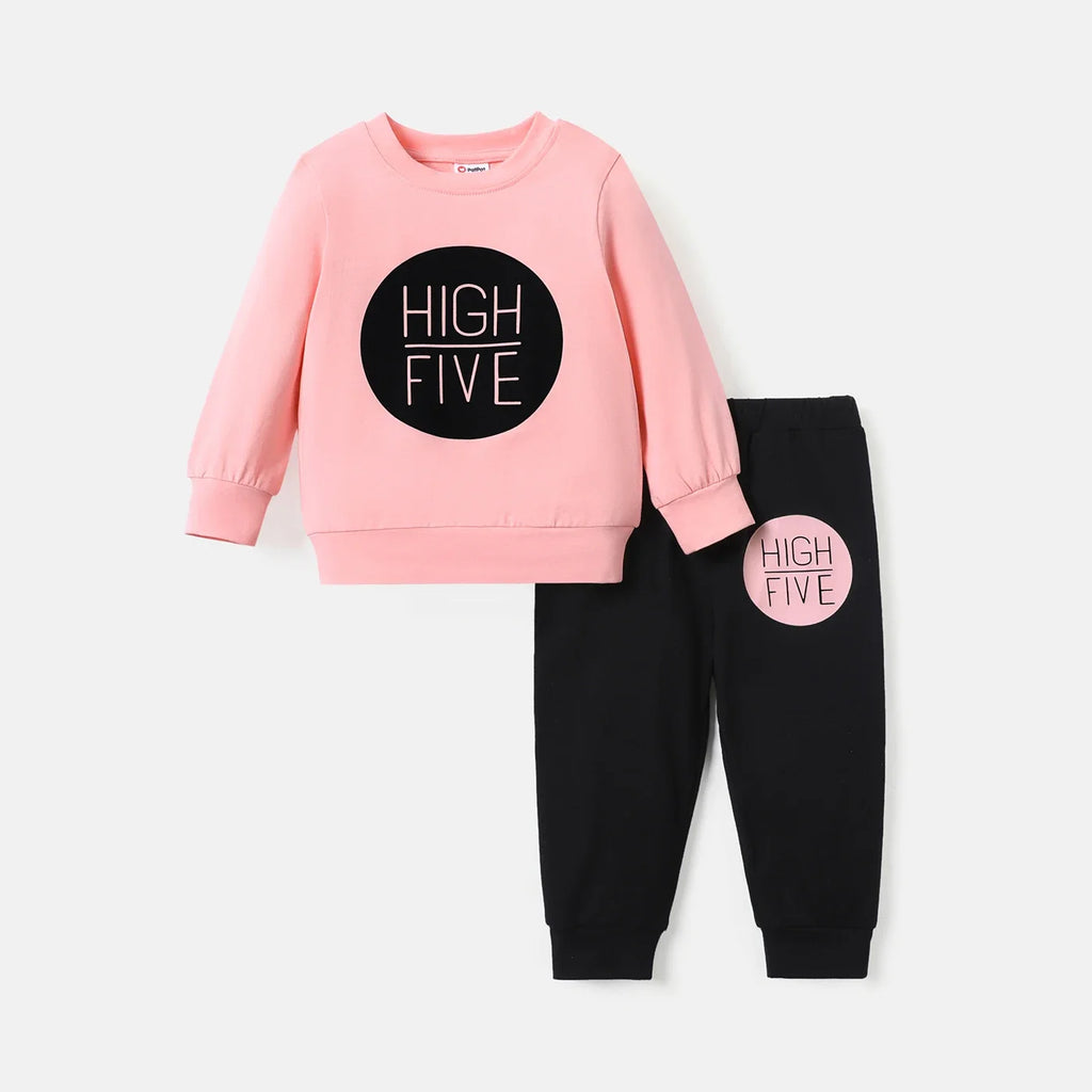 2Pcs Baby Boy/Girl Long-Sleeve Letter Print Sweatshirt & Sweatpants Set Perfect for Outings and Daily Wear Basic Style