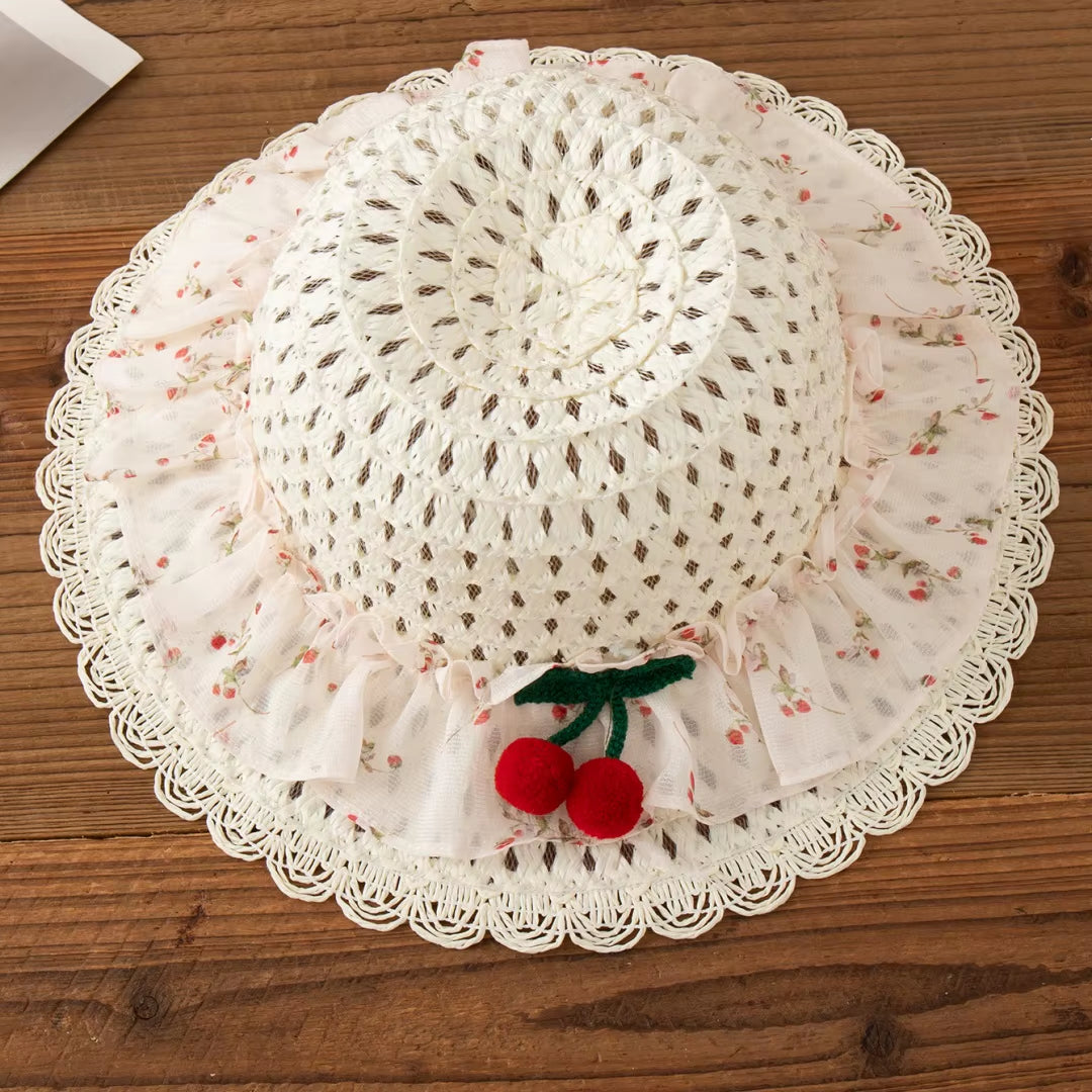 Baby Girl Dresses Summer Full Printed Floral Cherry Halter Girl Dresses Cute Cotton Multi Layer Girl Princess Dresses