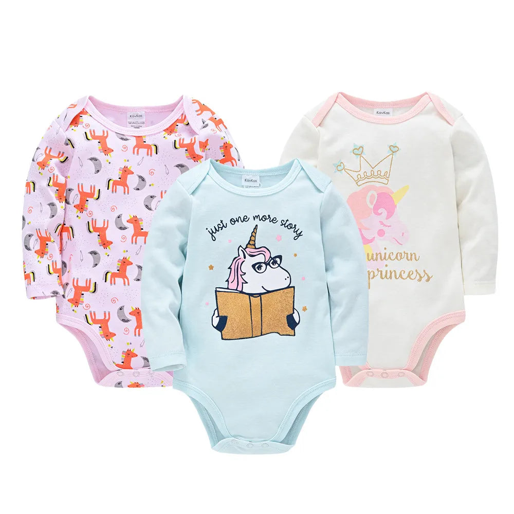 3 6 PCS/SET Baby Bodysuit 100% Cotton Body Bebe Girl Boy Clothes Cartoon Print Long Sleeve Autumn Winter Clothing