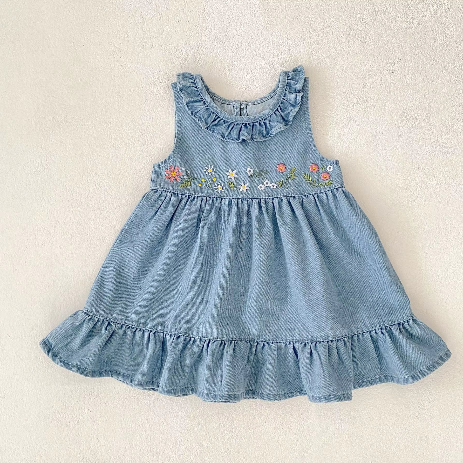 Summer New 0-3 Year Old Baby Clothing, Fashionable Denim Dress for Baby Girls, Embroidered Long Skirt