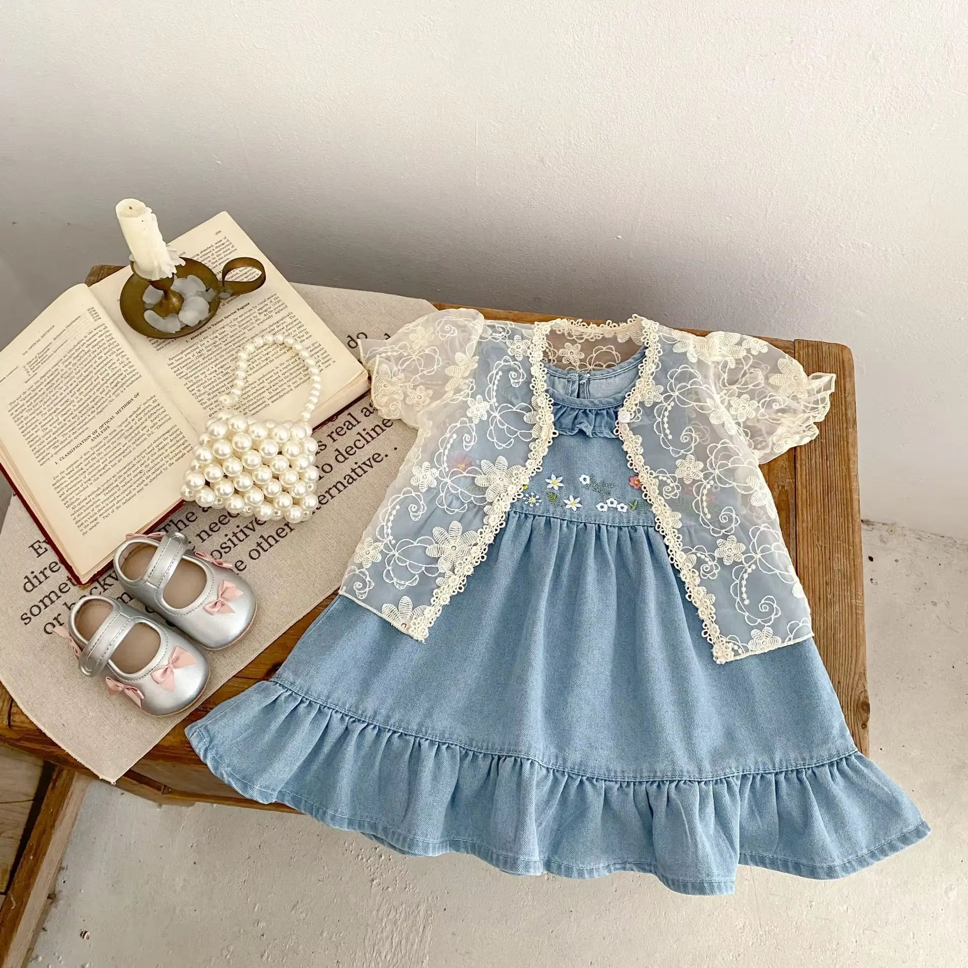 Ins 2025 Summer New Girl Baby Cowboy Dress Versatile Summer Outerwear Girls Embroidered Long Dress