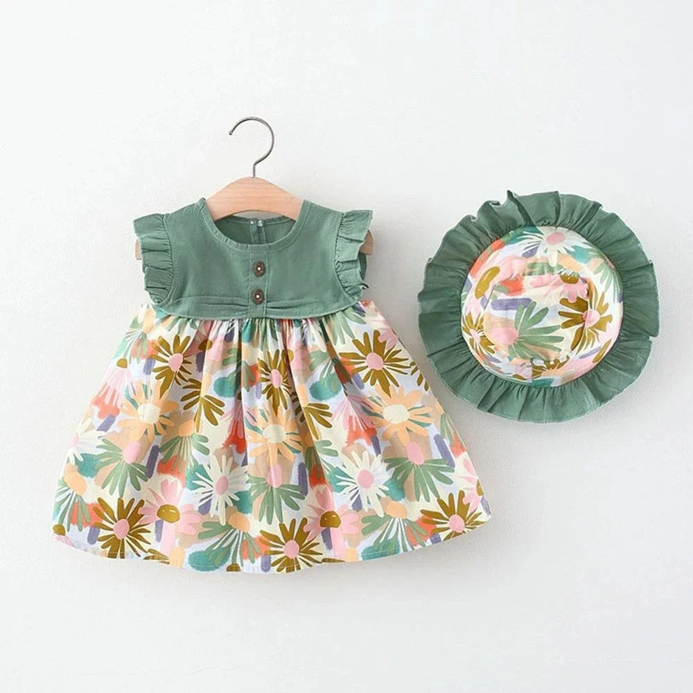 2024 Girls Cute Summer Sleeveless Dress Girl 2Pieces Sets Short Pants+Dress Set Stripe Patten for Baby 6-24M