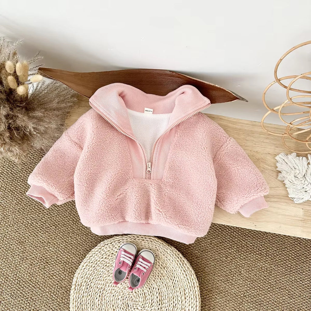 Toddler Baby Boy Clothes 0-3Y Baby Girls Clothes Sherpa Fleece Thickened Baby Tops Sweatshirt Mock Neck Warm Winter Outwear