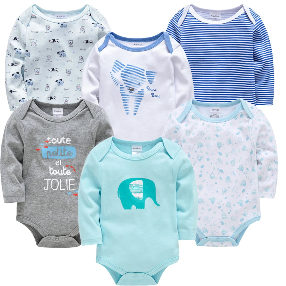 3 6 PCS/SET Baby Bodysuit 100% Cotton Body Bebe Girl Boy Clothes Cartoon Print Long Sleeve Autumn Winter Clothing