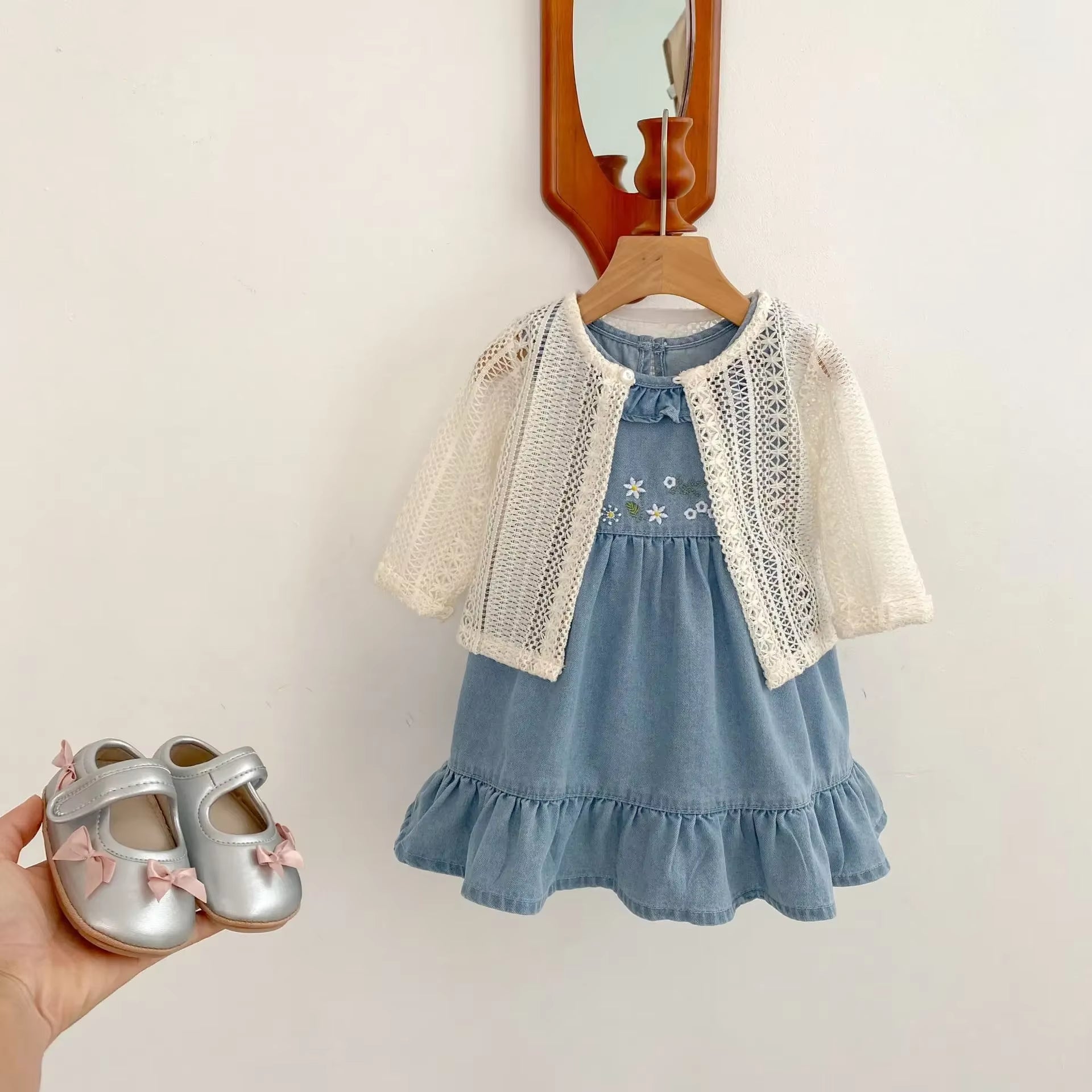 Ins 2025 Summer New Girl Baby Cowboy Dress Versatile Summer Outerwear Girls Embroidered Long Dress