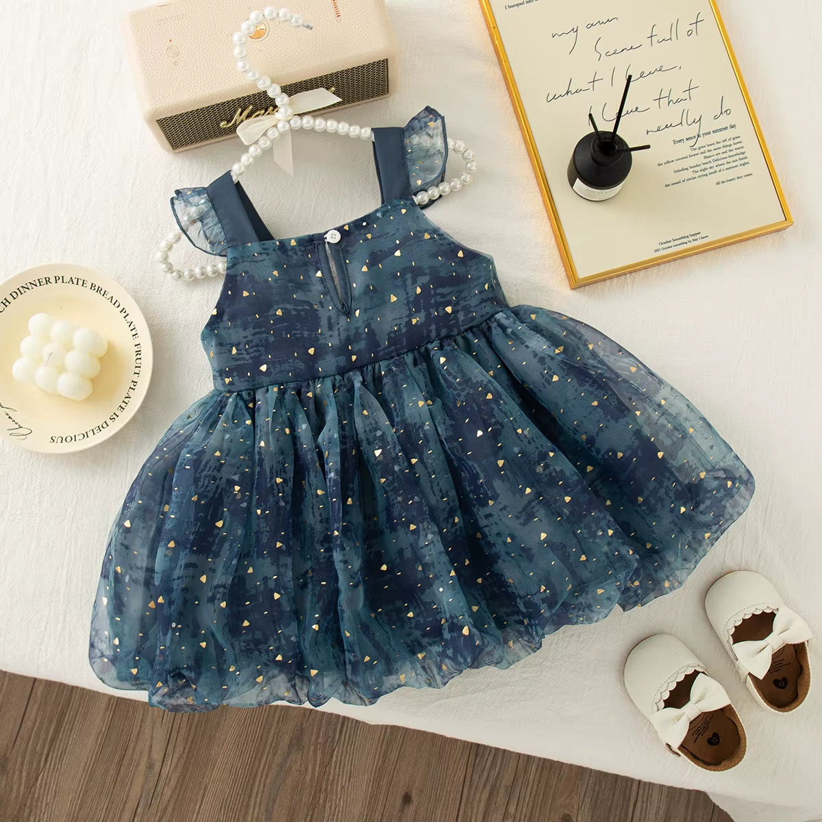 Summer Baby Girl Dress Bow Sequined Sleeves Princess Tulle Dress for Kids Girl Dance Party Gown Summer Clothes