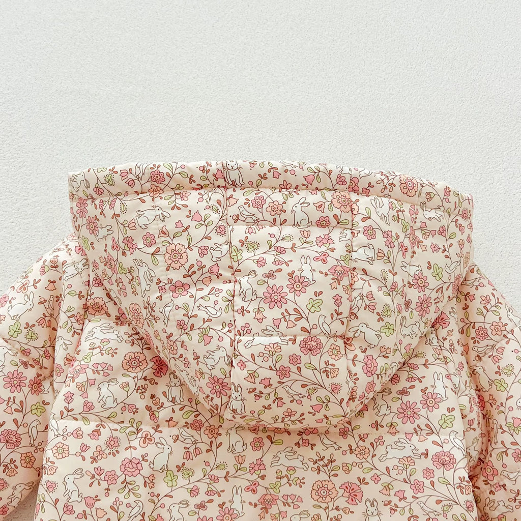 Winter Newborn Infant Baby Girls Floral Bow Hooded Coat Winterproof Jacket Kids Fashion Baby Clothing