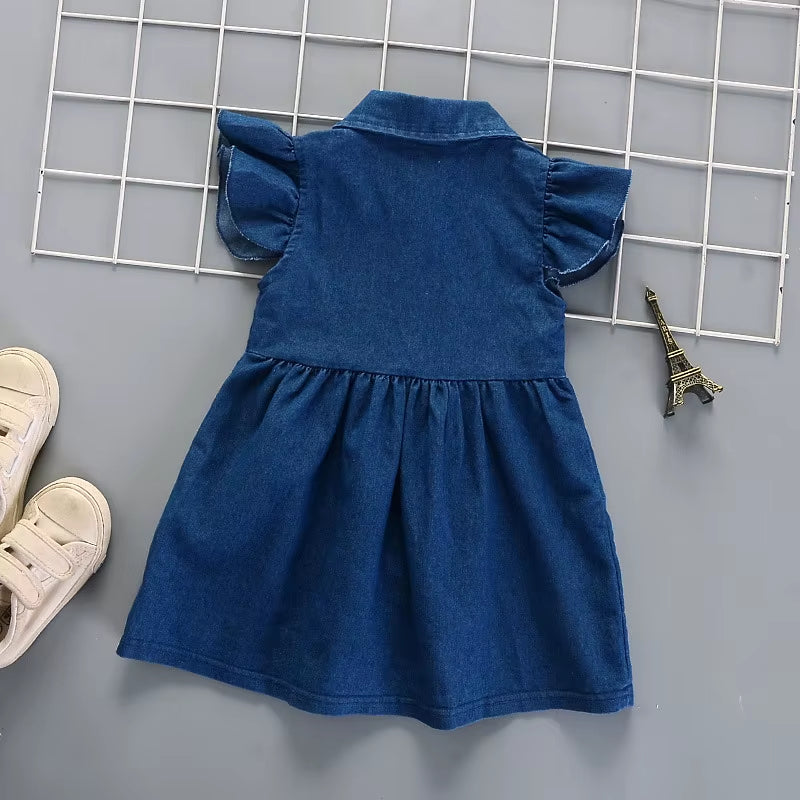 IENENS Kids Baby Girls Daily Dress Clothes Infant Toddler Cotton Children Casual Wear Denim Clothing Skirt Dresses 1-4 Years