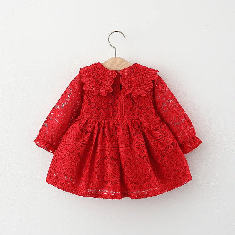 Spring Autumn Toddler Girl Clothes Korean Fashion Doll Collar Long Sleeve Lace Baby 1St Birthday Dresses Princess Dress BC050
