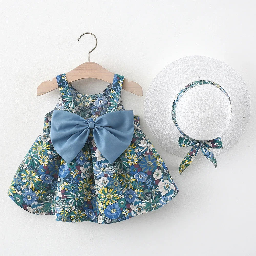 2024 Girls Cute Summer Sleeveless Dress Girl 2Pieces Sets Short Pants+Dress Set Stripe Patten for Baby 6-24M