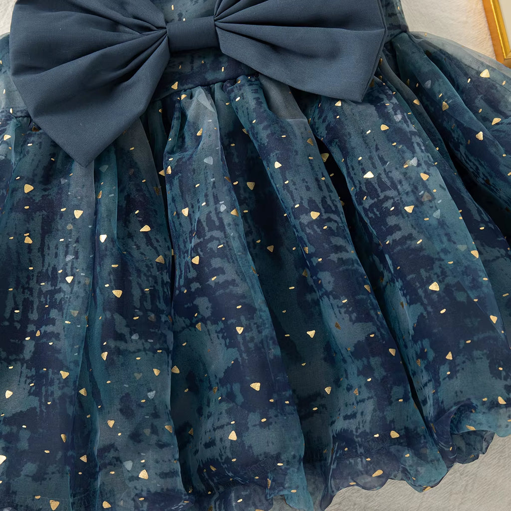 Summer Baby Girl Dress Bow Sequined Sleeves Princess Tulle Dress for Kids Girl Dance Party Gown Summer Clothes