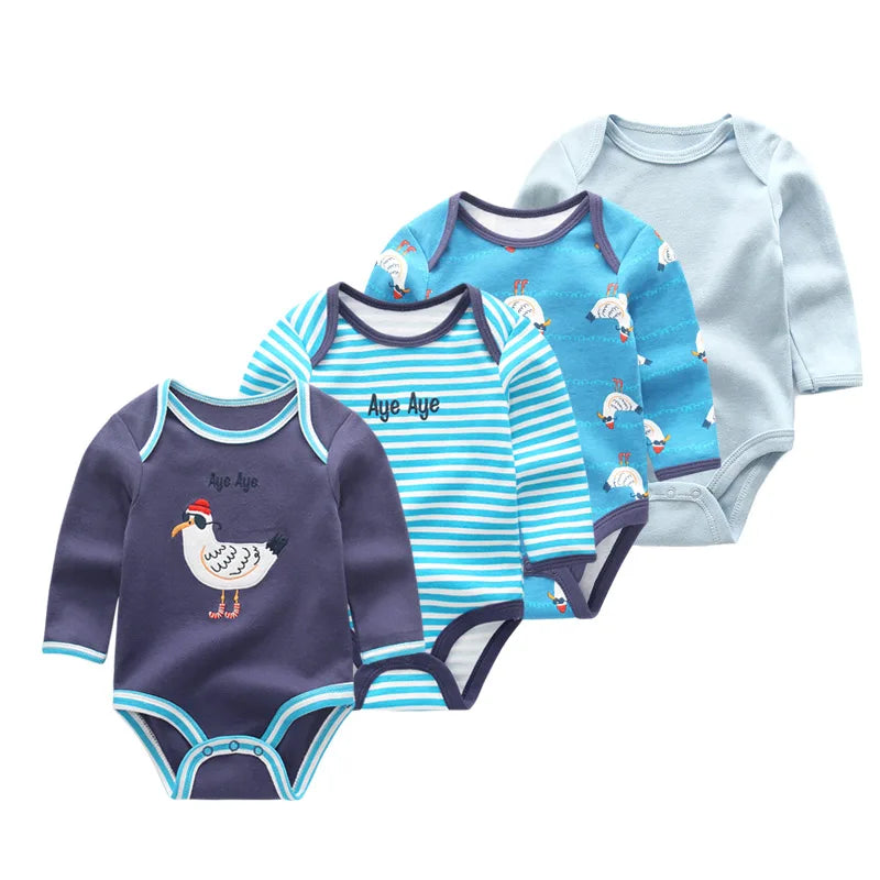 4Pcs/Lot Newborn Baby Bodysuit 0-12M Baby Romper Long Sleeve Roupas De Bebe Baby Boy Girl Clothes Set 2019