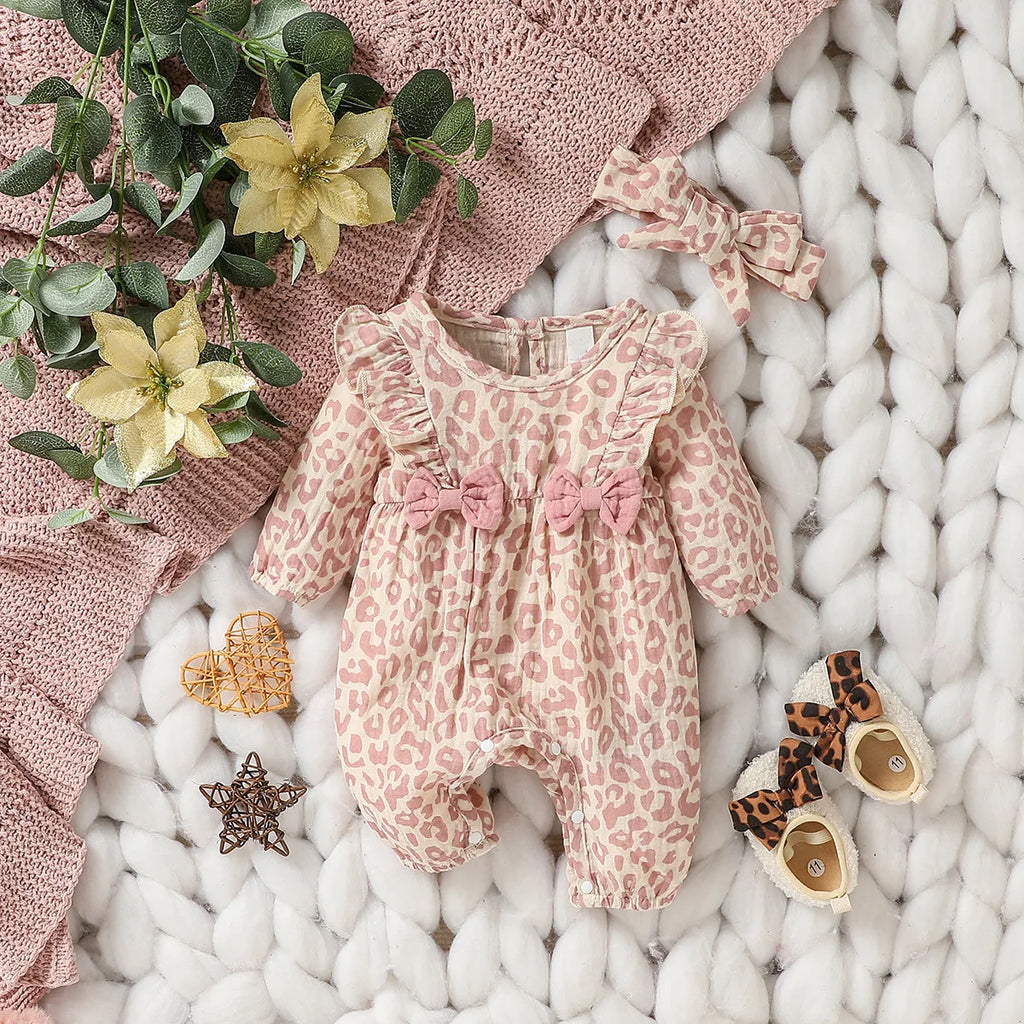 0-6M Newborn Baby Girl Romper Clothes Long Sleeve Flower Bodysuit Costume Lovely Baby Spring Jumpsuit Outfits with Headband 2Pcs