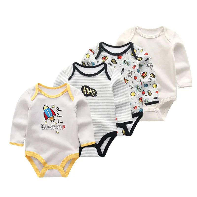 4Pcs/Lot Newborn Baby Bodysuit 0-12M Baby Romper Long Sleeve Roupas De Bebe Baby Boy Girl Clothes Set 2019
