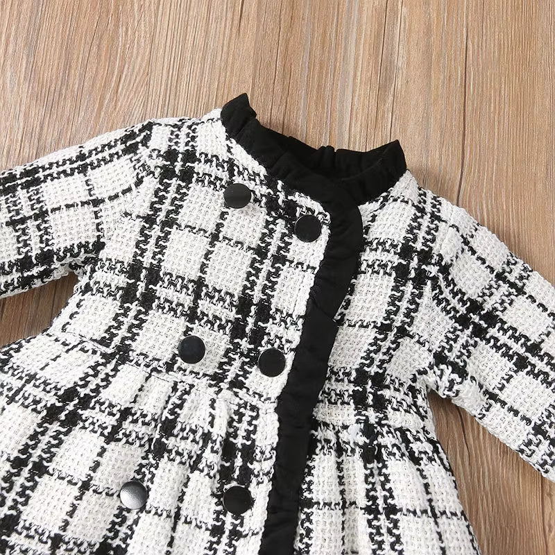 Autumn Kid Girl Dress Coats Fashion Plaid Long Sleeve Dress+Bow Headband Loose Infant Girl Frocks Toddler Outift Clothes A1346