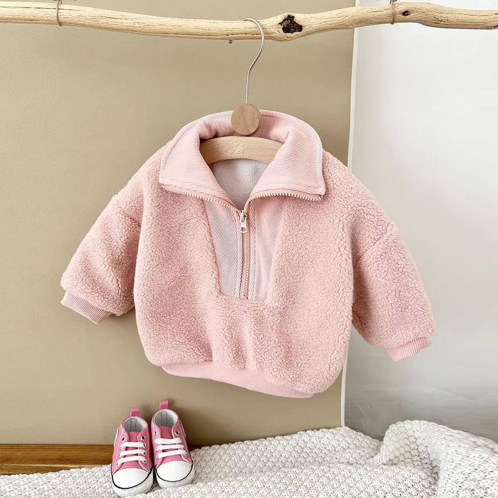 Toddler Baby Boy Clothes 0-3Y Baby Girls Clothes Sherpa Fleece Thickened Baby Tops Sweatshirt Mock Neck Warm Winter Outwear