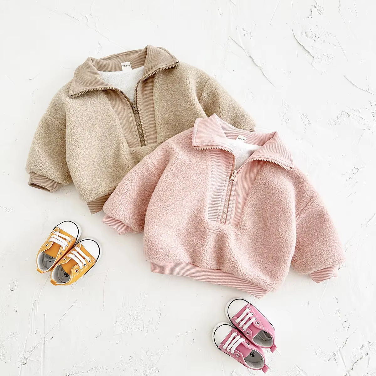 Toddler Baby Boy Clothes 0-3Y Baby Girls Clothes Sherpa Fleece Thickened Baby Tops Sweatshirt Mock Neck Warm Winter Outwear