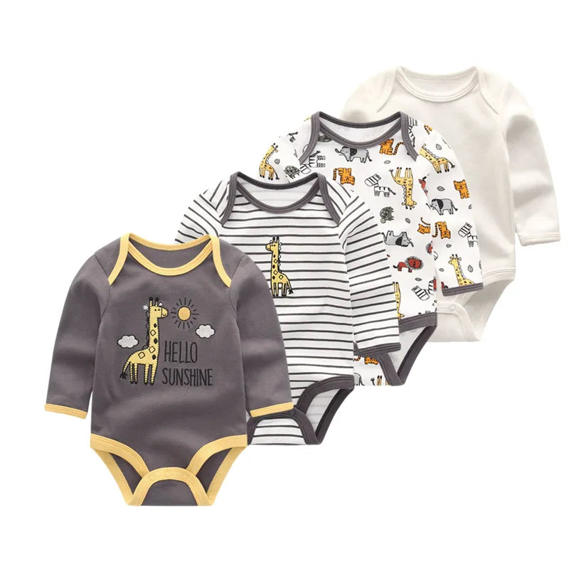 4Pcs/Lot Newborn Baby Bodysuit 0-12M Baby Romper Long Sleeve Roupas De Bebe Baby Boy Girl Clothes Set 2019