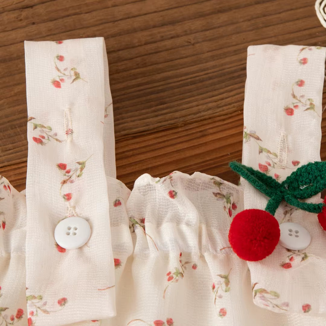 Baby Girl Dresses Summer Full Printed Floral Cherry Halter Girl Dresses Cute Cotton Multi Layer Girl Princess Dresses