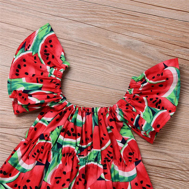 Newborn Girl Bodysuit Hairband Set Short Sleeve Watermelon Print Playsuits For Baby Girls Summer One_piece Rompers